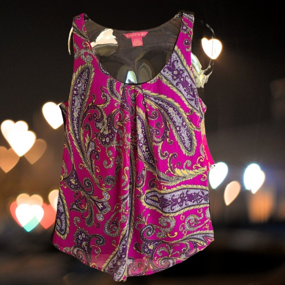 Sunny Leigh Women’s Sleeveless Top Blouse floral solid Size S